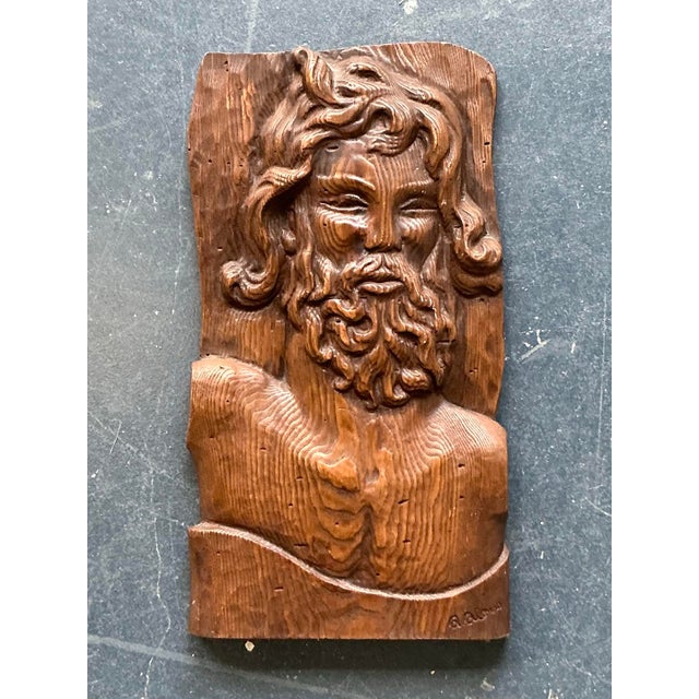 Vintage Boho Carved Wood Panel of Man For Sale - Image 11 of 12