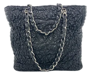 Chanel Astrakhan Black Leather Ruched Shopping Tote