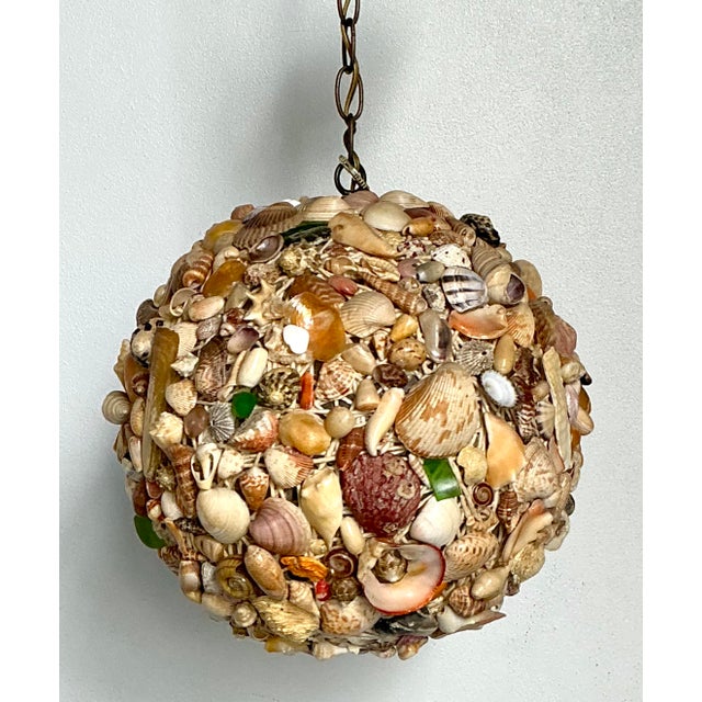 Vintage Shell Encrusted Sphere Hanging Light For Sale - Image 9 of 12
