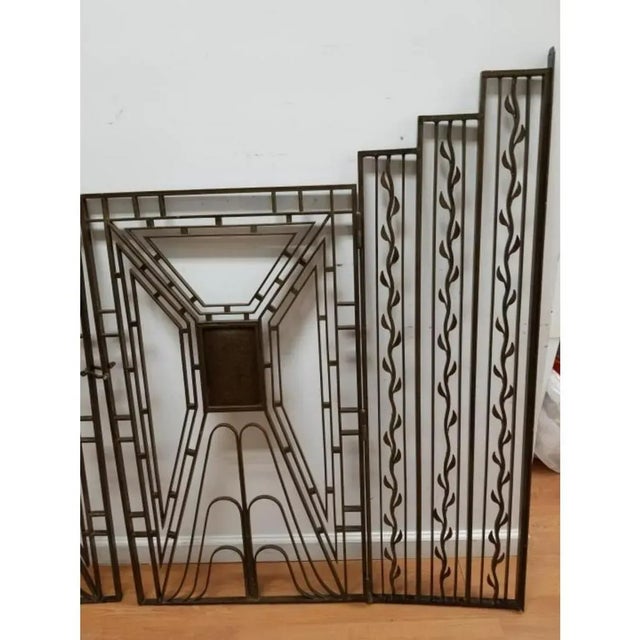Art Deco Art Deco Wrought Iron & Brass Three-Panel Gates – French Modernist Style – C. 1930 For Sale - Image 3 of 11