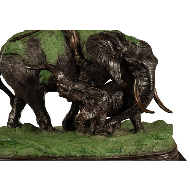 Antique Cast Bronze Elephant Hunt Scene With Lion Antonio Amorgasti Belgium 1925 For Sale - Image 12 of 15