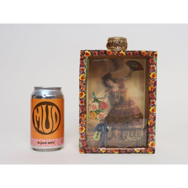 Wood Vintage Folk Art Decoupage Found Object Shadow Box With Belle Epoch Performer For Sale - Image 7 of 15