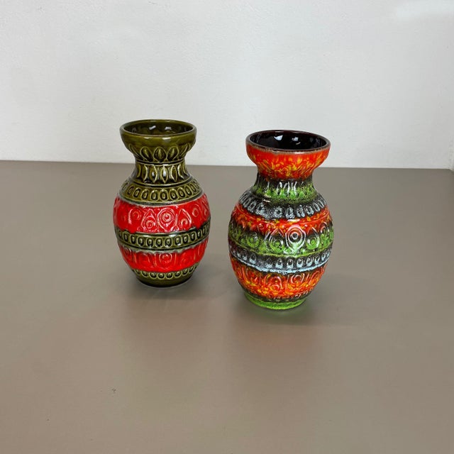 Multi-Color Fat Lava Op Art Pottery Vase from Bay Ceramics, Germany, 1970s, Set of 2 For Sale - Image 3 of 18