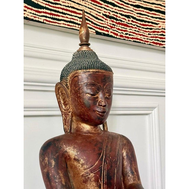 Antique Burmese Lacquer Wood Shan Style Buddha Statue For Sale - Image 10 of 18