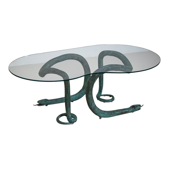 Coffee Table With Bronze Snakes, 20th Century For Sale