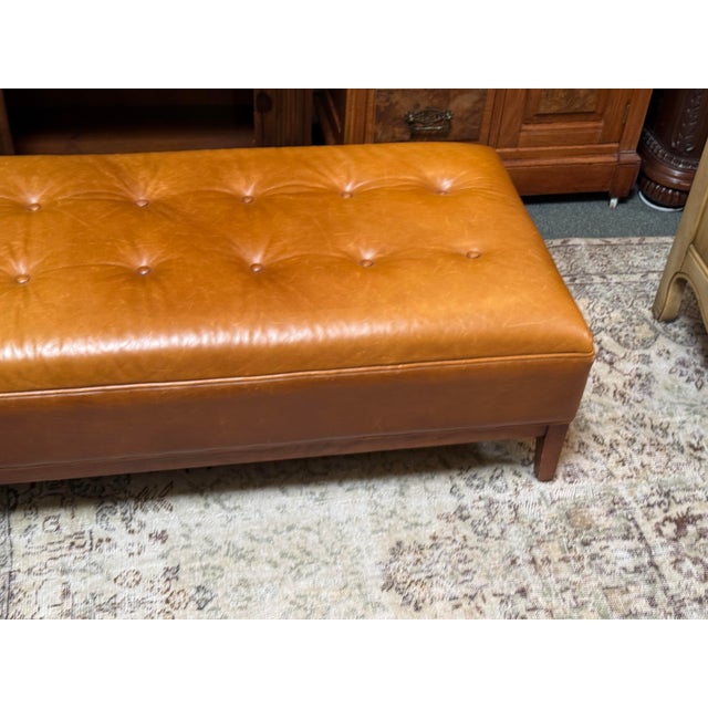 Brown Room & Board Leather Bench For Sale - Image 8 of 12