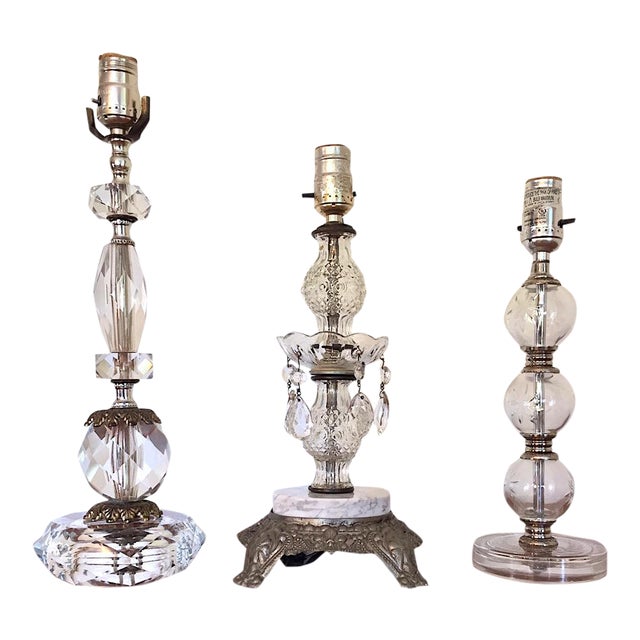 Vintage Mismatched Americana Glass & Crystal Lamps Set of 3 Chairish