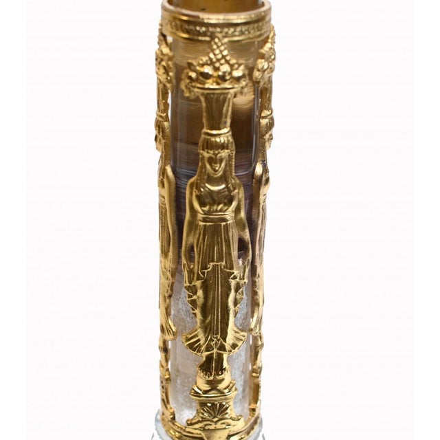Gold Empire Egyptian Revival French Gilt Rock Crystal Candleholders, Set of 2 For Sale - Image 8 of 13