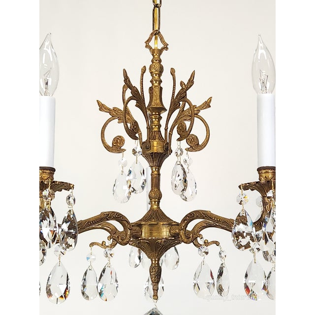 Antique 5 Light Beautiful Bonny Bitty Brass Cut Lead Glass Crystal Chandelier For Sale - Image 12 of 12