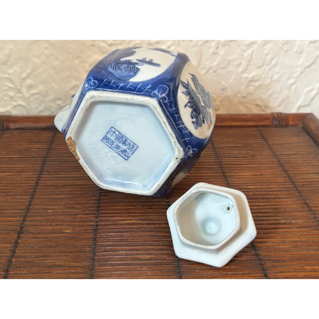 1980s Blue and White Japanese Landscape Porcelain Tea Pot For Sale - Image 6 of 8