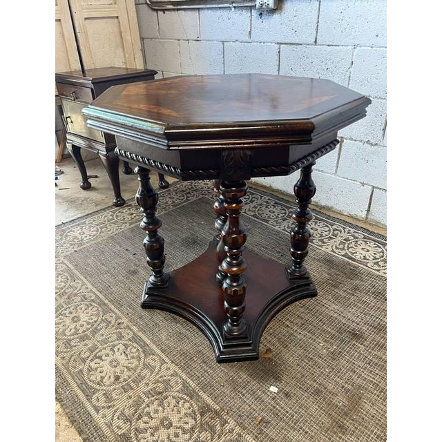 Antique Victorian Venetian Renaissance Style Burled Wood Octagonal Parlor Table Center Table For Sale - Image 4 of 15