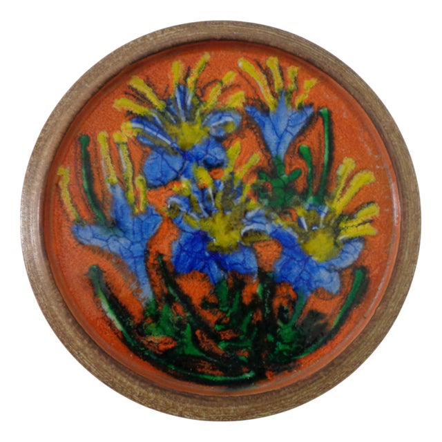 Large Glazed Flower Studio Ceramic Wall Plaque, Germany, 1970s For Sale