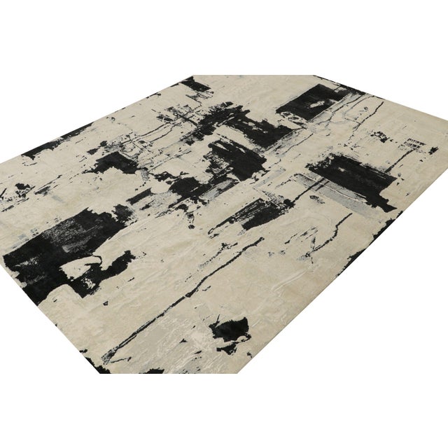Abstract Rug & Kilim’s Abstract Rug in Ivory With Black and Ice Blue Patterns For Sale - Image 3 of 7