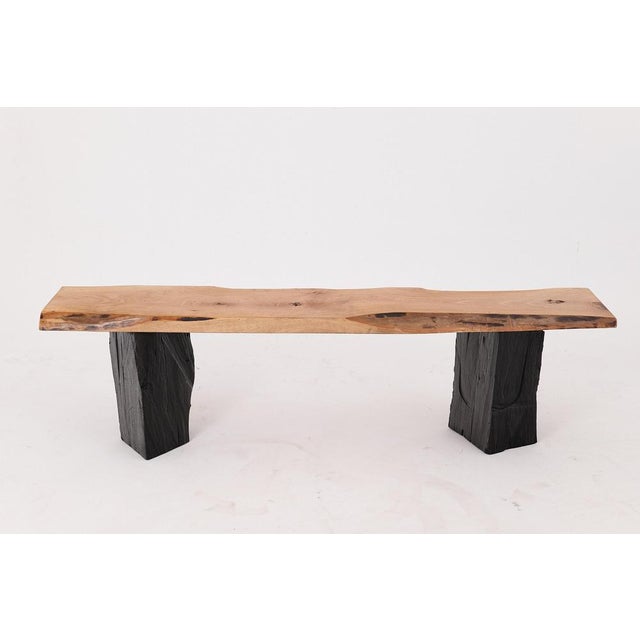 Wood Live Edge Wood Bench with Charred Legs by Logniture For Sale - Image 7 of 18