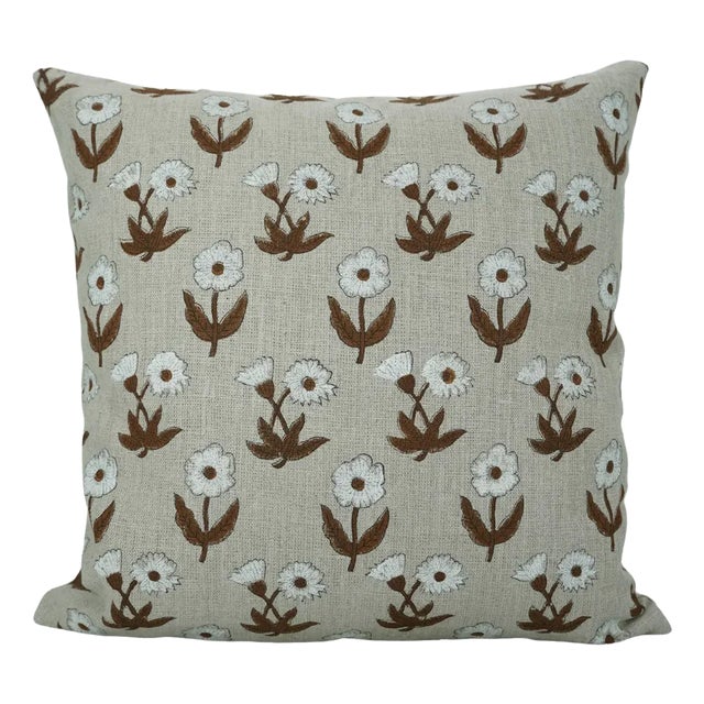 Premium Thick Linen Cushion Cover Floral Design 12x20 Inch- Kirti For Sale