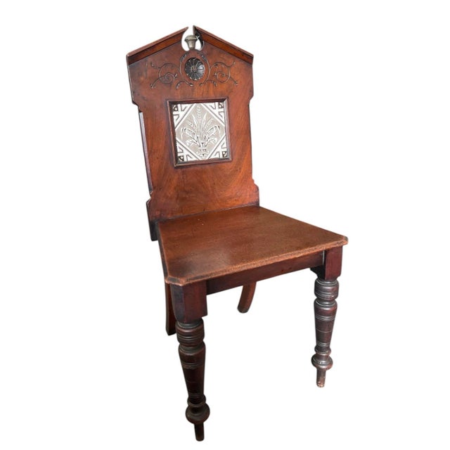 Traditional Late 19th-Century Victorian Aesthetic Movement Walnut Hall Chair With Inset Tazza Tile For Sale - Image 3 of 10