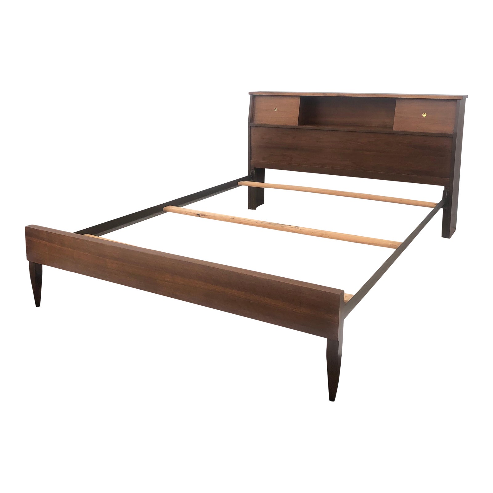 Mid Century Modern Full Sized Bed Frame With Storage Headboard Chairish