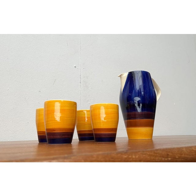 Blue Mid-Century German Handpainted Decor 507 Ceramic Jug with Mugs from Stützel & Sachs Aalen Keramik, 1960s, Set of 5 For Sale - Image 8 of 18