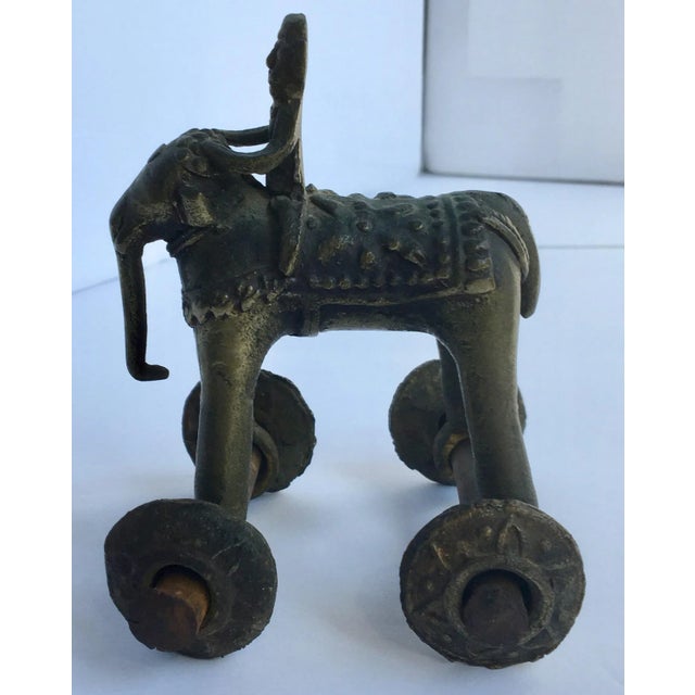 Folk Art 1970s Brass Elephant on Wheels Figurine - For Sale - Image 3 of 8