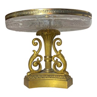 Antique Ornate French Gilt Bronze Crystal Glass Candy Dish Compote Card Receiver For Sale