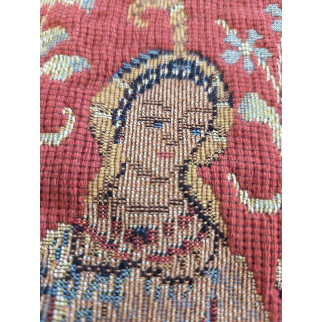 Mid 20th Century Vintage French Point Des Muerins Medieval Lady and Unicorn Reproduction Jaquard Tapestry For Sale - Image 5 of 6