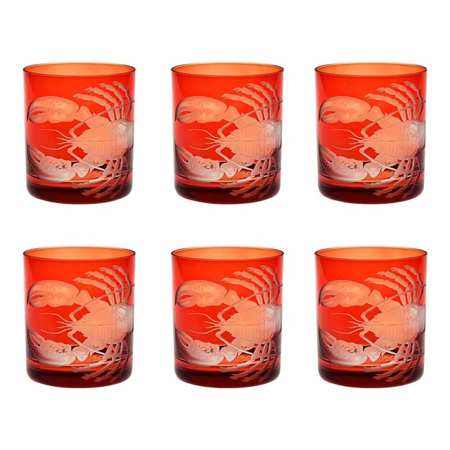 ARTEL Lobster Double Old Fashioned Glass in Burnt Orange, Set of 6 For Sale