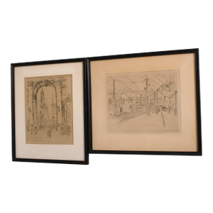 Set of 2 Salvatore Pinto Signed & Framed Etchings