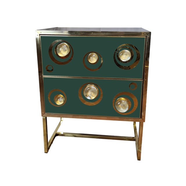 These stunning dark green and gold Italian Murano bedside tables are a true masterpiece of craftsmanship. Featuring Murano...
