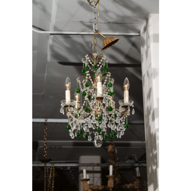 Petite 1930s Italian Emerald Green & Beaded Crystal For Sale In Atlanta - Image 6 of 11