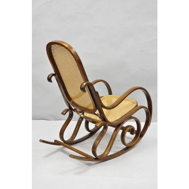 Vintage Mid Century Modern Thonet Style Bentwood & Cane Rocker Rocking Chair (C) For Sale - Image 13 of 18