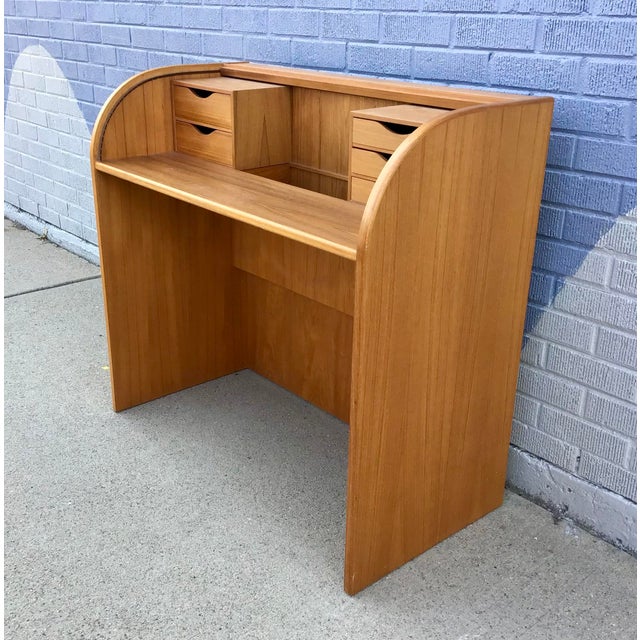 Mid-Century Modern Mid 20th Century Danish Modern Mid-Century Teak Roll Top Desk For Sale - Image 3 of 12