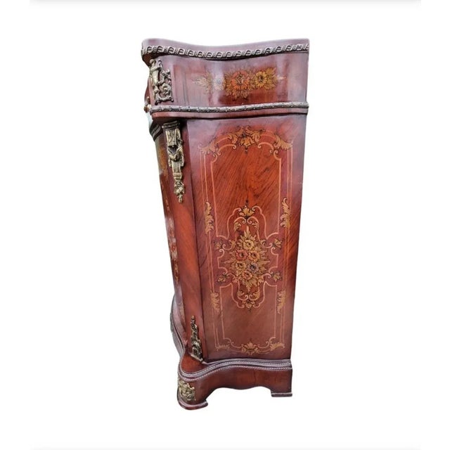 French Continental Mahogany Marquetry and Metal Decorated Side Console Cabinet For Sale In Washington DC - Image 6 of 13