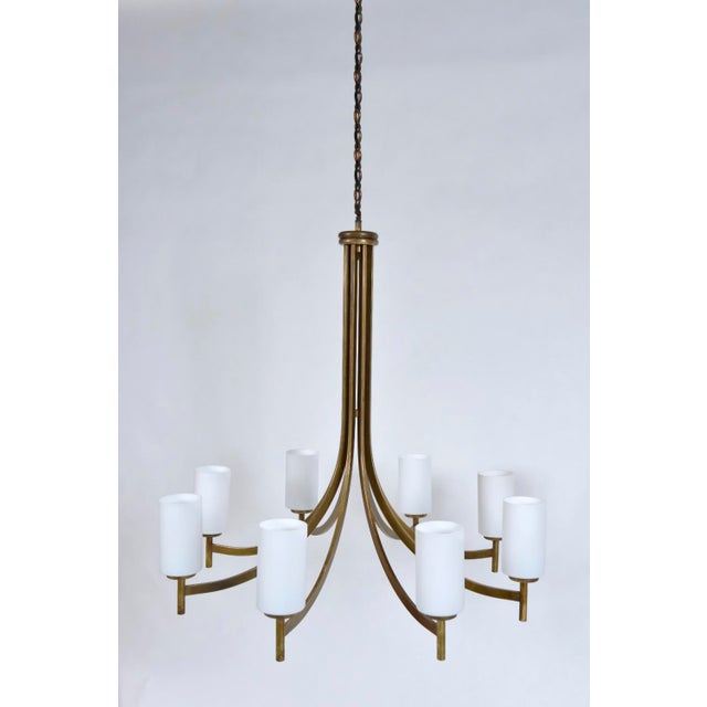 Mid-Century Modern Large Mid-Century Italian Brass and Glass 8-Arm Chandelier, 1950s-1960s For Sale - Image 3 of 16