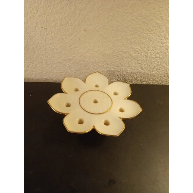 Lenox Lotus Flower Taper Candle Holder- Porcelain 24kt Gold Trim, Made in Usa For Sale - Image 4 of 5