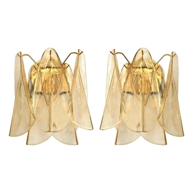 Glass Amber Rondini Murano Glass Gold Wall Sconces by Simoeng, Set of 2 For Sale - Image 7 of 10
