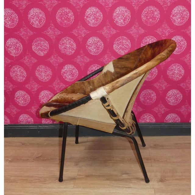 Black Cowhide Balloon Chair attributed to Hans Olsen for Lusch & Co., 1960s For Sale - Image 8 of 10