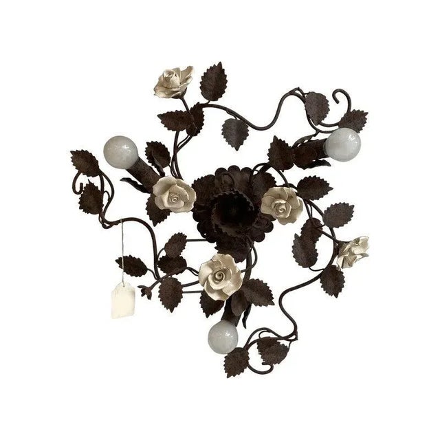 Glass Rush Florentine Wrought Iron Flush Mount by Simoeng For Sale - Image 7 of 8