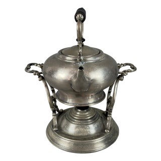 Vintage Tilting Teapot Samovar Food Warmer in Silver Metal For Sale