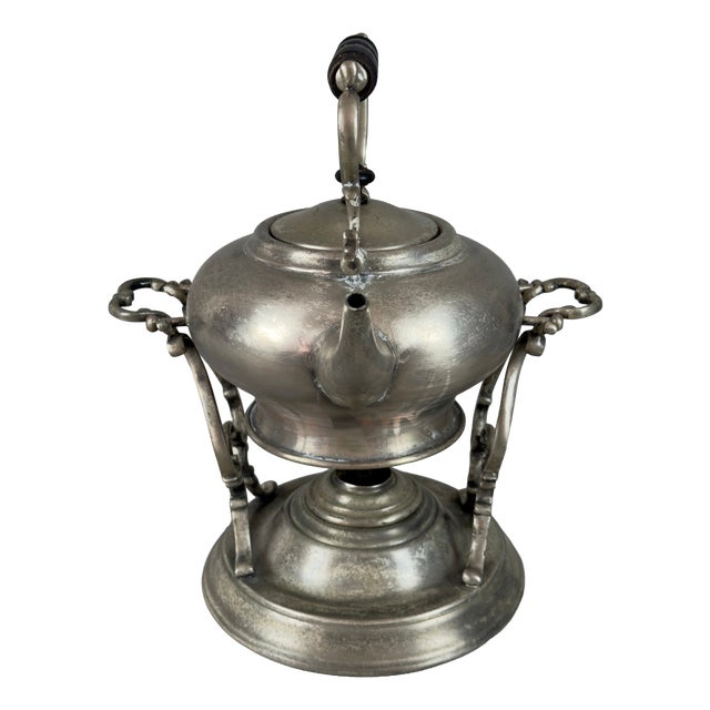 Vintage Tilting Teapot Samovar Food Warmer in Silver Metal For Sale