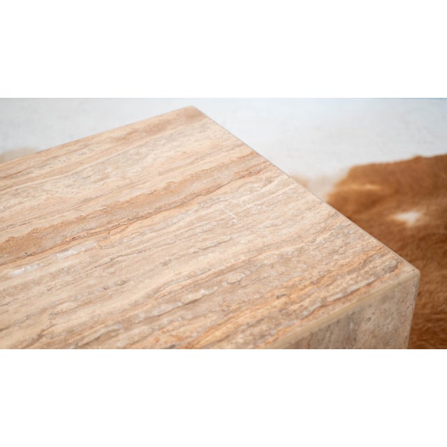 1980s Italian Polished Travertine Cube Side Table For Sale - Image 4 of 9
