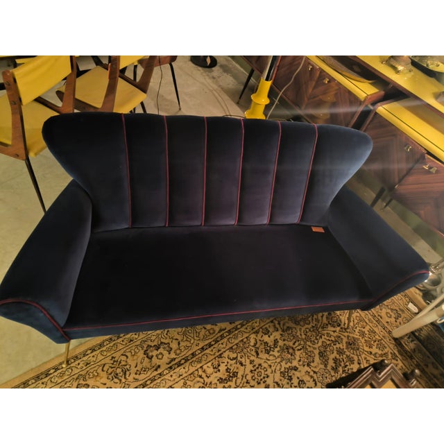 Mid-Century Modern Blue Lounge Chair with Red Thread Edging, 1960s For Sale - Image 3 of 10