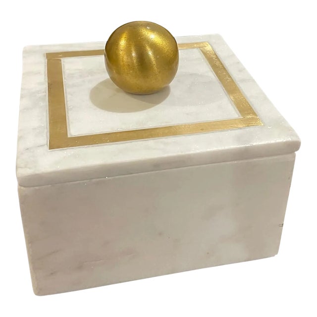 Transitional Marble Decorative Trinket Box For Sale
