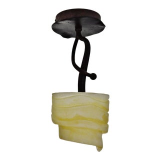 Vintage Frosted Art Glass Ceiling Light Fixture For Sale