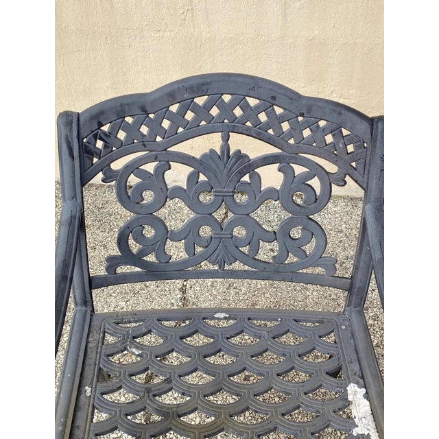 Cast Aluminum Mediterranean Tuscan Scrolling Garden Patio Club Chairs - A Pair For Sale - Image 4 of 12