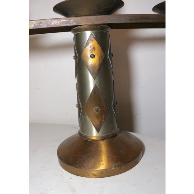 Share Pair of 2 Vintage Bronze Arts & Crafts Altar Candlesticks Church Candle Holders For Sale - Image 9 of 11