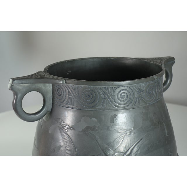 Art Nouveau Pewter Kayser Birds Flowers Vase, 1900s For Sale - Image 3 of 12