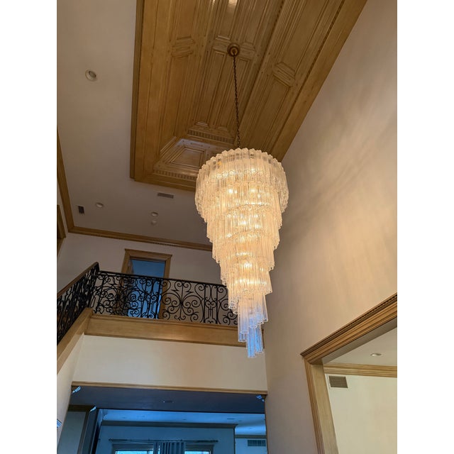 Vintage Mid Century Modern Italian Murano Style Glass Chandelier For Sale - Image 4 of 9