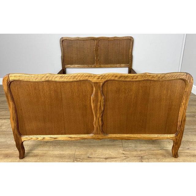 Vintage French Louis XVI Double Bed Frame in Oak with Carved Headboard For Sale - Image 4 of 11