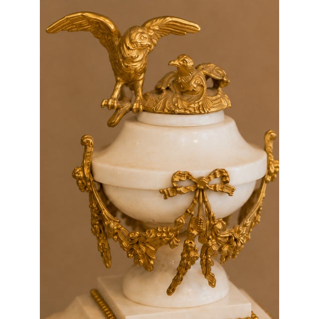 1855 French Louis XVI Marble Ormolu Clock Set - 3 PCS For Sale - Image 12 of 18
