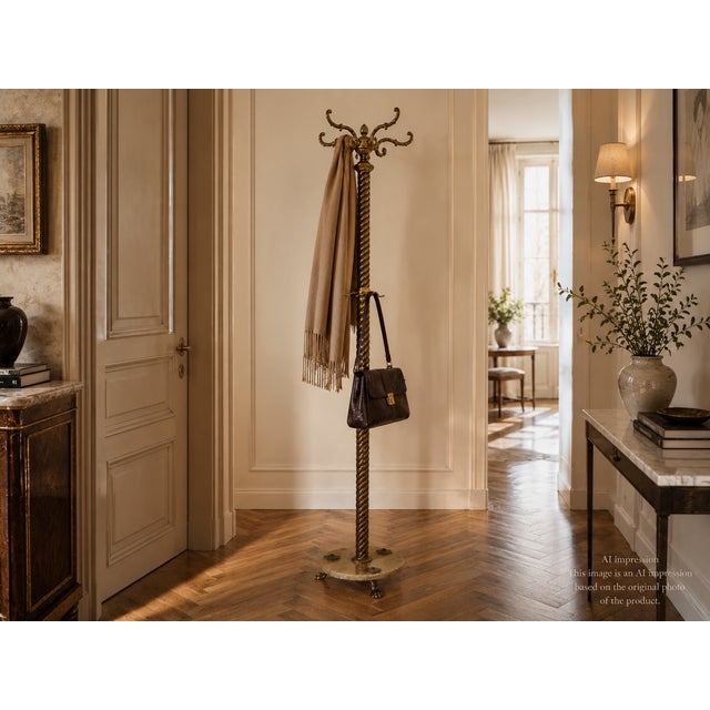 Mid-Century Italian Brass and Onyx Hall Tree Coat Rack with Twisted Column, 1950s For Sale - Image 11 of 13